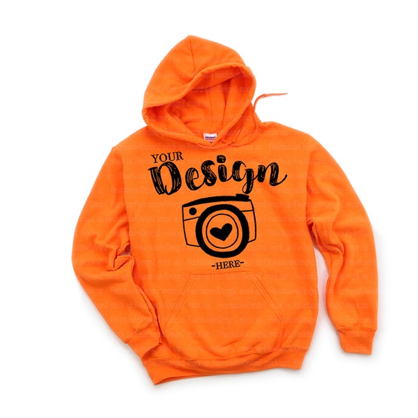 Gildan 18500 Hooded Sweatshirt Brand Orange hoodie Mockup t-shirt mockup gildan Flat Lay Shirt Mock Up White Background