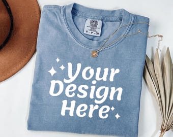 Comfort Colors 1717 Blue Jean T-Shirt mockup Comfort Colors mockup Short Sleeve Shirt BOHO t shirt mockup
