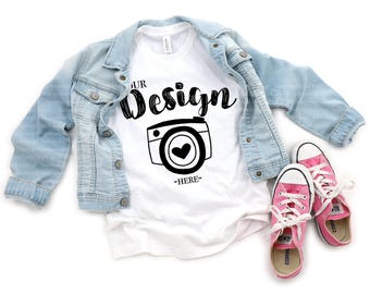 kids t shirt mockup Bella Canvas 3001Y Youth White T-shirt Flat Lay T-Shirt Mock Up Mock Up Flat Lay Spring Mockup | kids mockup tshirt