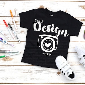 kids t shirt mockup Bella Canvas 3001T Black T-Shirt Jersey Unisex T-Shirt Toddler Flat Lay kids tee mockup boy mockup t-shirt mockup kids