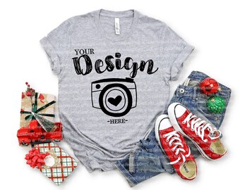 Mockup da camiseta Bella Canvas 3001 Athletic Heather, mockup de camiseta, mockup de Natal.