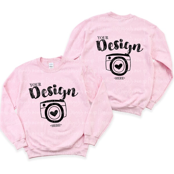 Gildan front and back Gildan 18000 Front and Back Sweatshirt Mockup | Light Pink 18000 Mockup | Light Pink Gildan Sweatshirt Mockup