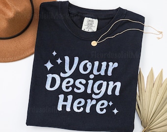Comfort Colors C1717 Black Shirt Mockup | Flat Lay T-Shirt Mockup |  Black Comfort Colors Tee Display | Lifestyle Shirt Mockup