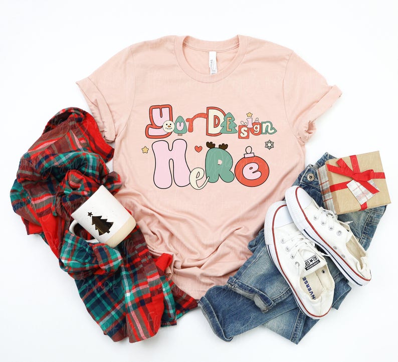 Paquete de maquetas navideñas / Maquetas de camisetas Bella Canvas 3001 / Diseño plano navideño con fotos reales / Estética navideña acogedora imagen 7