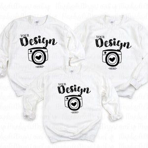 Gildan 18000 White Sweatshirt Mock Up trio sweatshirt mockup Gildan Mockup gildan sweatshirt Trio