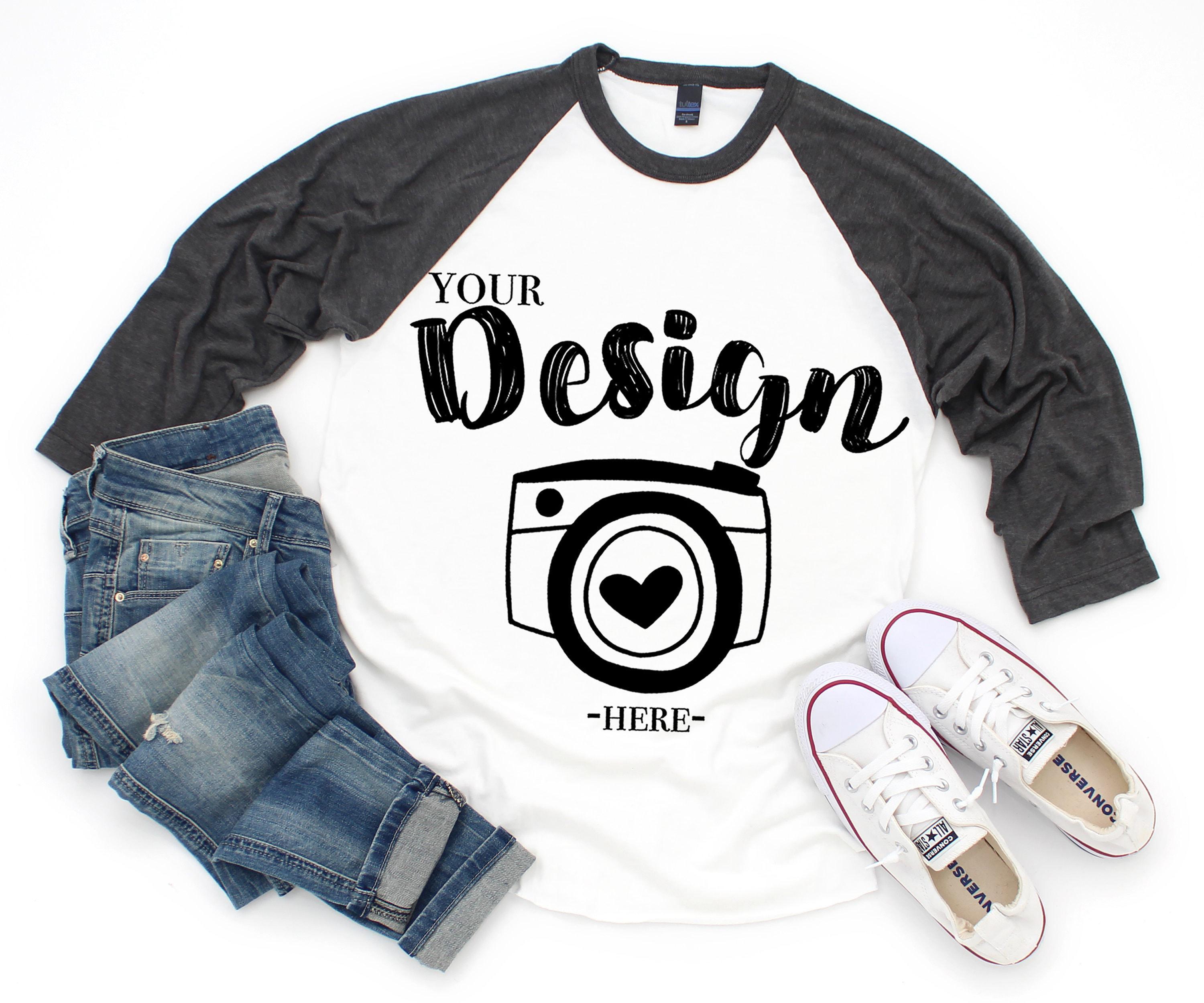 Tultex 245 Raglans White-heather Charcoal Mockup T-shirt Mockup