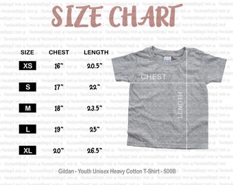 Gildan G500B Size Chart | Gildan 500B | Gildan Youth Heavy Cotton T-Shirt Size Chart | Gildan sizing