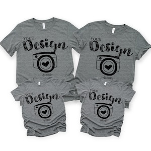 Family Blank Deep Heather grey T-Shirt Bella Canvas 3001/3001Y Mock Up Shirts Family Flat Lay bella canvas mockups toddler