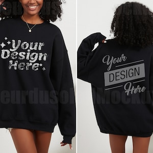 Gildan 18000 Front And Back Mockup black Mock Up Boho Neutral Sand Aesthetic Mockup Words on Back 18000 Oversized black Simple Mockup