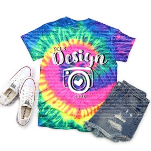 Neo Rainbow - adult TIE DYE T-Shirt | Colortone Mock Up | Tie-Dye CD100 Neon Rainbow Unisex T-shirt Mock Up | Tie Dye Mock Up