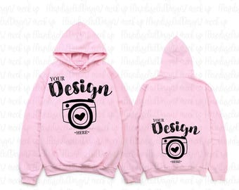 Front and Back- Gildan 18500 Hooded Sweatshirt Brand Light Pink hoodie Mockup t-shirt mockup gildan Flat Lay Shirt Mock Up
