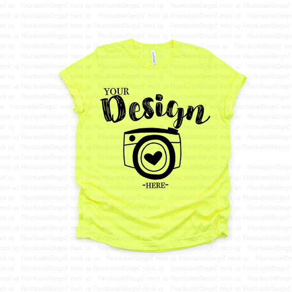 Bella + Canvas 3650 Unisex Poly T-shirt | Bella Canvas Mockup | Summer T-shirt Mockup | Women Tshirt Mockup Neon Yellow