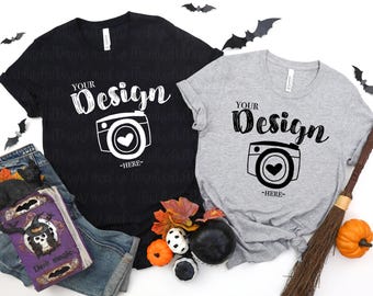 Magliette di coppia di Halloween / Bella Canvas 3001 Mockup di Halloween / 3001 Mockup Black Heather & Athletic Heather