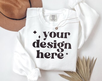 Comfort Colors 1566 white Mockup Comfort Colors Sweatshirt Mockup white Mockup Flat Lay