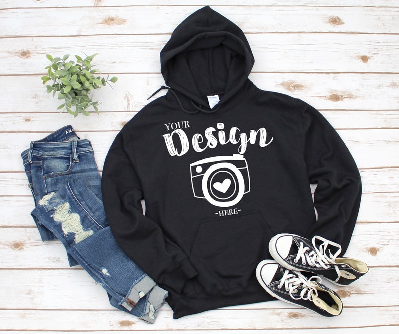 Download Gildan 18500 Hooded Sweatshirt Brand Black hoodie Mockup ...