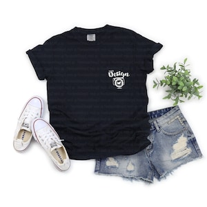 Comfort Colors 6030 Black- Garment Dyed Heavyweight RS Short Sleeve Shirt- Pocket mockup