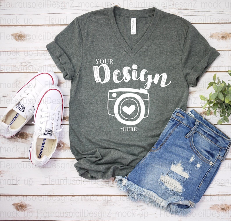 Download Bella Canvas 3005 V-neck Deep Heather Flat Lay Bella ...