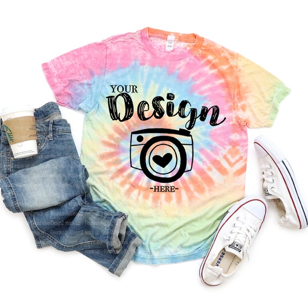 TIE DYE T-Shirt | Colortone Mock Up | Tie-Dye CD1090 Pastel Burnout Festival Unisex T-shirt Mock Up | Tie Dye Mock Up