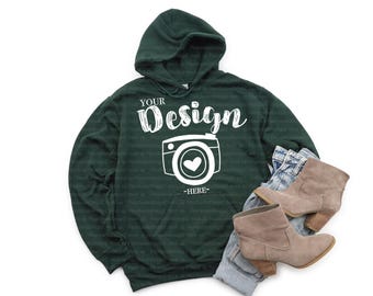 Gildan 18500 Forest Green Hooded Sweatshirt Brand Forest Green hoodie Mockup t-shirt mockup gildan Flat Lay