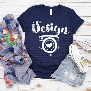 bella canvas 3001 navy| Bella Canvas Mockup | Bella Canvas 3001 navy t shirt template | Summer T-shirt Mockup | Women Tshirt Mockup