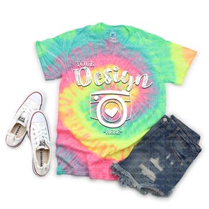 Minty Rainbow - adult TIE DYE T-Shirt | Colortone Mock Up | Tie-Dye CD100 Neon Rainbow Unisex T-shirt Mock Up | Tie Dye Mock Up