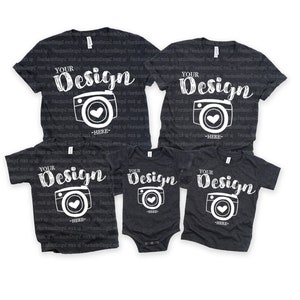 Family Blank T-Shirt Bella Canvas 3001/3001t/100b Dark Grey Heather Mock Up Shirts Family Flat Lay bella canvas mockups toddler