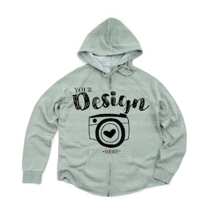 Womens Sage California Wave Wash Full-Zip Hooded Sweatshirt Mockup - Independent Trading PRM2500Z