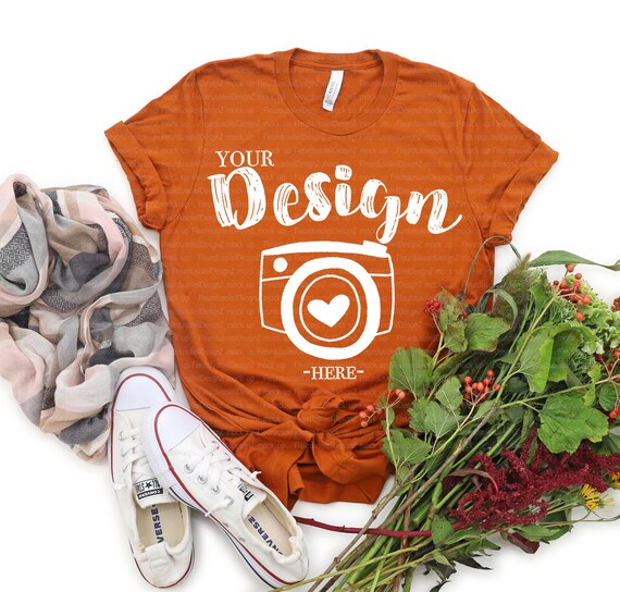 Bella Canvas 3001 Autumn Flat Lay Mockupmock Up Flat Lay Bella Etsy