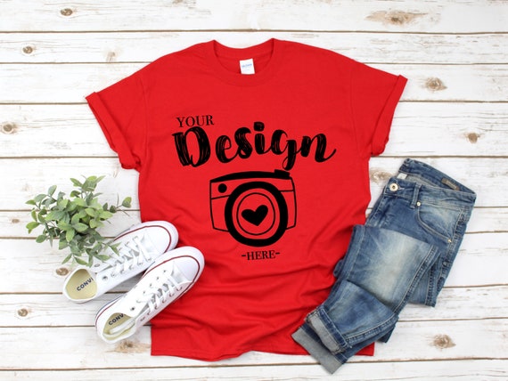 Download Gildan 500 red Unisex TShirt Mockupt-shirt mockup gildan ...