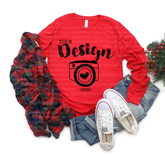 Download Long Sleeve Shirt Template Bella Canvas 3501 Red Unisex Etsy