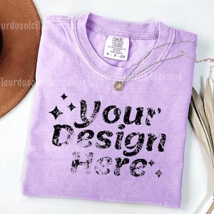 Comfort Colors C1717 Orchid Mockup, Purple Shirt Mockup, CC1717 Flat Lay T-Shirt Mockup, Minimal Plain Background Mockup