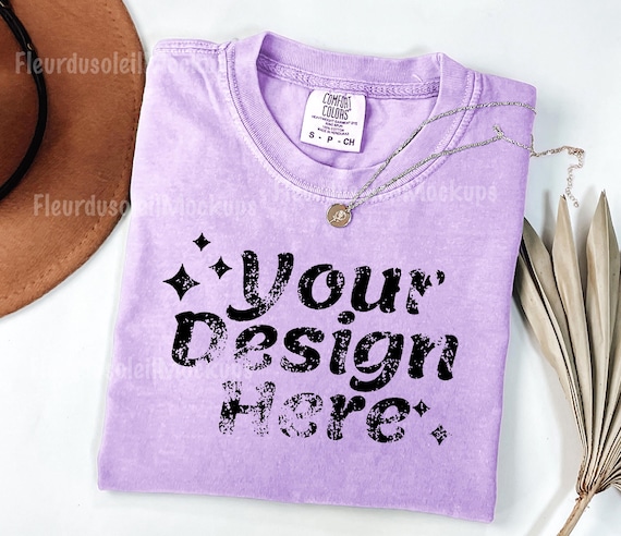 Comfort Colors C1717 Orchid Mockup, Purple Shirt Mockup, CC1717 Flat Lay T-Shirt Mockup, Minimal Plain Background Mockup