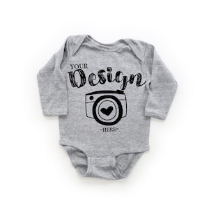 rabbit skins 4411 mockup Heather One Piece Flat Lay Bodysuit t-shirt mockup kids Flat Lay Basic toddler Infant Long Sleeve Baby Rib Bodysuit
