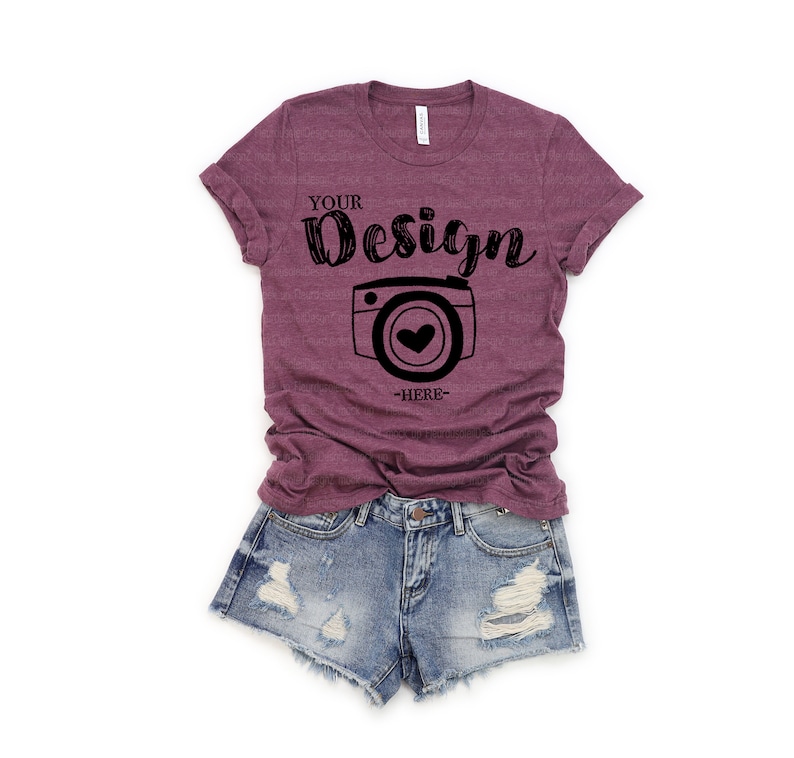 Download Bella Canvas 3001 Heather Maroon Flat Lay Mockup t-shirt | Etsy