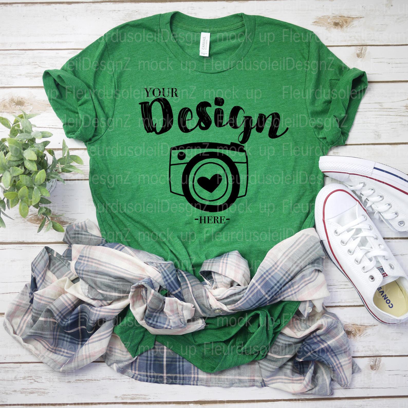 Tshirt Mockup 3001 Heather Grass Green Flat Lay Mockup Mock Etsy