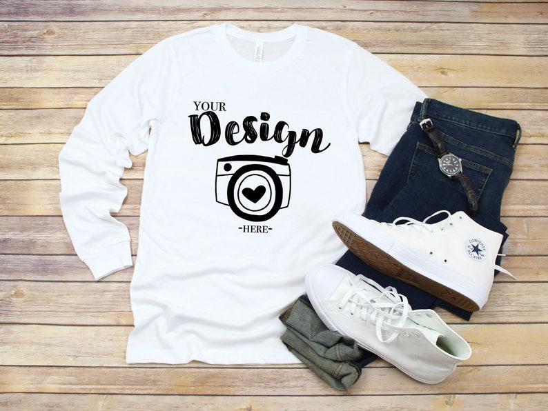 Download Bella Canvas 3501 white Unisex T-shirt Mock Up Long Sleeve ...