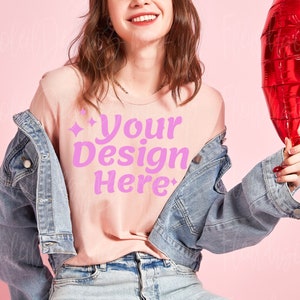 Bella Canvas Mockup / Bella Canvas 3001 heather peach Mockup / maqueta de camiseta 3001 / Maqueta de camiseta de verano Maqueta de San Valentín