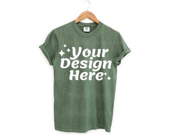 Comfort Colors 1717 Sage Adult Heavyweight RS T-Shirt mockup Comfort Colors mockup Short Sleeve Shirt Hanging t shirt mockup