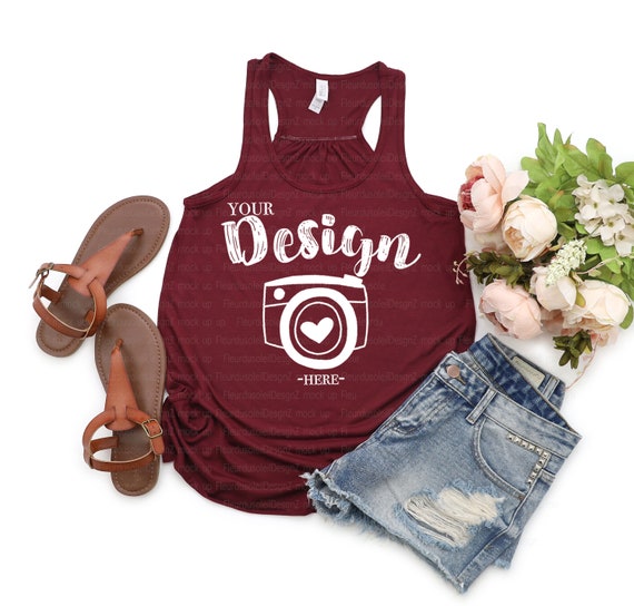 Bella Canvas Mockup 8800 Maroon Tank Flat Lay / Racerback Tank.