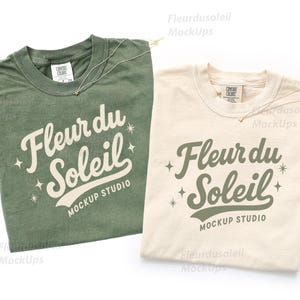 Comfort Colors 1717 Couple Mockup | Matching CC1717 Moss & Ivory Shirt Mockup | Bridal Party Bachelorette Flatlay