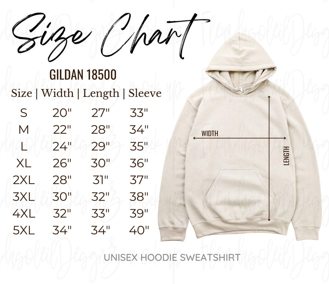 Gildan 18500 Size Chart 18500 Hoodie Mockup Unisex Size Chart