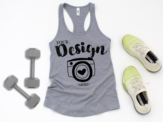 T Shirt Mock Up Next Level 1533 Heather Grey Tank Flat Lay Etsy