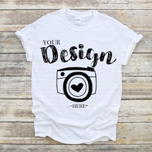 Gildan 5000 White T-Shirt Mockup | White Unisex Heavy Cotton Tee Mock Up | Flat Lay Real Photo | Neutral Minimal Aesthetic Shirt