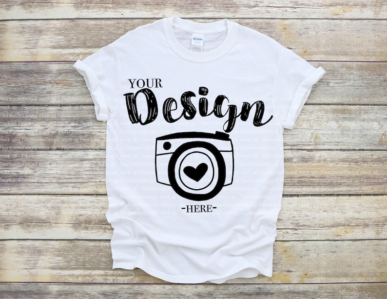 Gildan 5000 White T-Shirt Mockup | White Unisex Heavy Cotton Tee Mock Up | Flat Lay Real Photo | Neutral Minimal Aesthetic Shirt