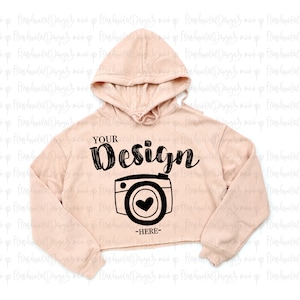 Bella Canvas 7502 peach Crop Hoodie Mockup | Womens Crop Hoodie Sweatshirt Mockup | White 7502 Crop Hoodie Flatlay