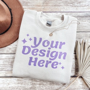 Gildan 18000 Sand Mockup sand Sweatshirt Heavy Blend Sweatshirt Flat Lay Mockup Fall Mockup BOHO Mockup