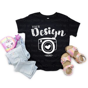 Kids T-Shirt Mockup Bella Canvas 3001T Black, Toddler Flat Lay Mock Up, Unisex Kids Tee Mockup, Girl Shirt Mockup, Black T-Shirt Mock Up