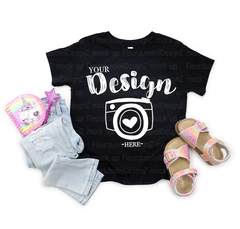 Kids T-Shirt Mockup Bella Canvas 3001T Black, Toddler Flat Lay Mock Up, Unisex Kids Tee Mockup, Girl Shirt Mockup, Black T-Shirt Mock Up