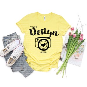 Spring T-shirt Mockup | Bella Canvas Mockup | Bella Canvas 3001 Yellow Mockup | Easter Mockup | Spring Mockup | Sring Flat Lay Mockup