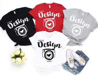 t-shirt mockup bella canvas group Family Blank White T-Shirt Bella Canvas 3001 White-Black-Red-Athletic Heather Mock Up Family